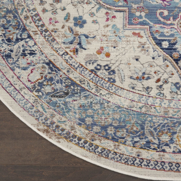 Tappeto rotondo Nourison Vintage Kashan VKA07 Avorio / Blu