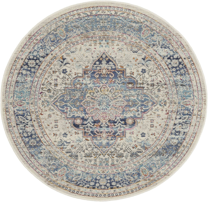 Tappeto rotondo Nourison Vintage Kashan VKA07 Avorio / Blu