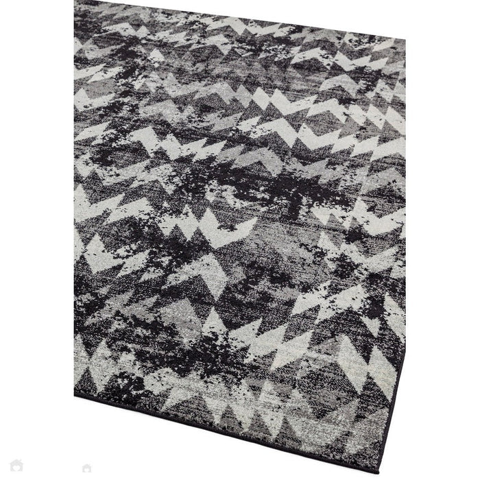 Nova NV28 Chevron Modern Abstract Durable Short Pile Black Rug