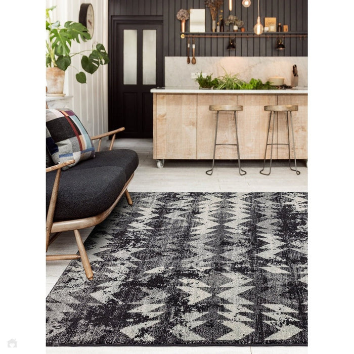 Nova NV28 Chevron Modern Abstract Durable Short Pile Black Rug