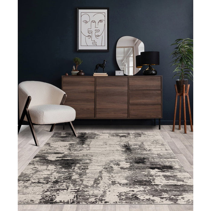 Nova NV37 Mirage Modern Abstract Durable Short Pile Charcoal/Grey/Black Rug