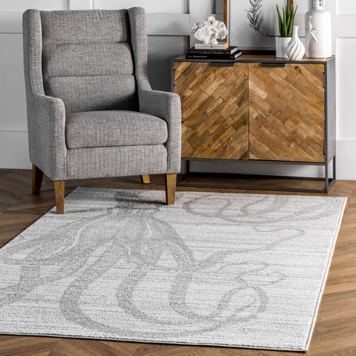 Octopus Area Rug in Silver for Coastal Home Decor