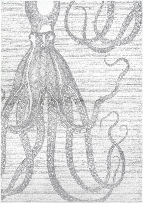 Octopus Area Rug in Silver for Coastal Home Decor
