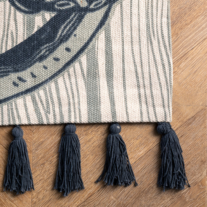 Octopus Tassel Area Rug in Ivory for Coastal Decor