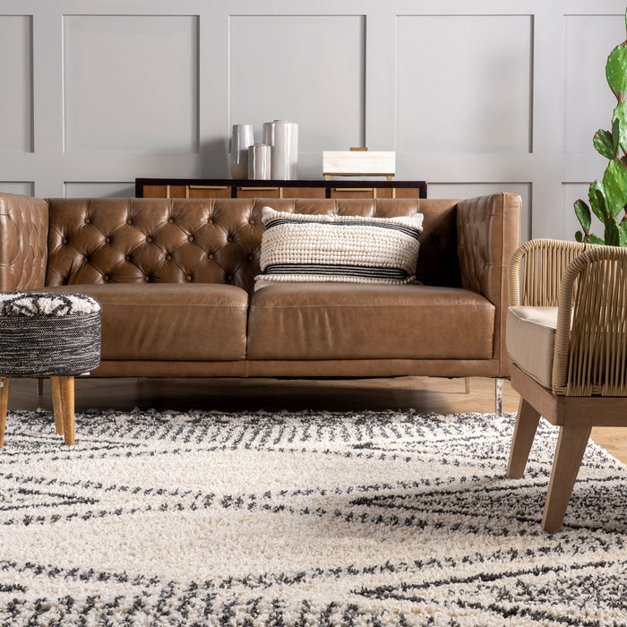 Off White Diamond Pattern Tassel Area Rug 160x230 cm