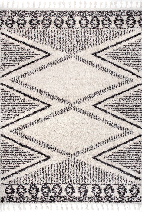 Off White Diamond Pattern Tassel Area Rug 160x230 cm