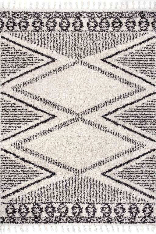 Off White Diamond Pattern Tassel Area Rug 160x230 cm