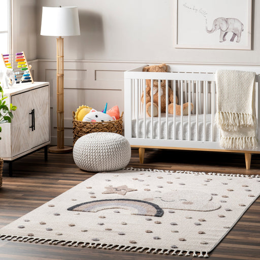 Olga Kids Beige Sleepy Time Area Rug για νηπιαγωγείο και αίθουσα παιχνιδιού