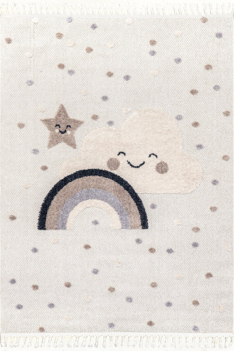 Olga Kids Beige Sleepy Time Area Rug για νηπιαγωγείο και αίθουσα παιχνιδιού