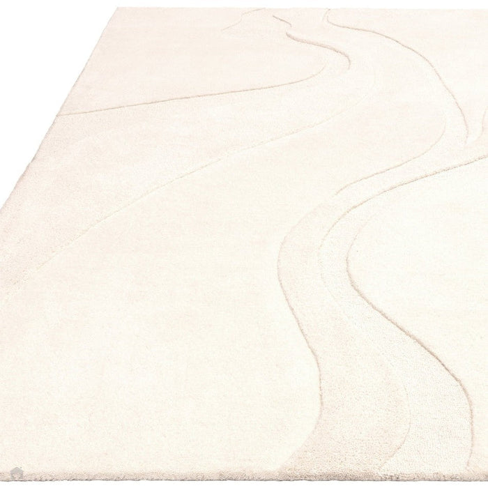 Olsen Glide Modern Plain Abstract Hand Carved Hi-Low Textured Wool Cream Rug