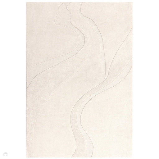 Olsen Glide Modern Plain Abstract Hand Carved Hi-Low Textured Wool Cream Rug