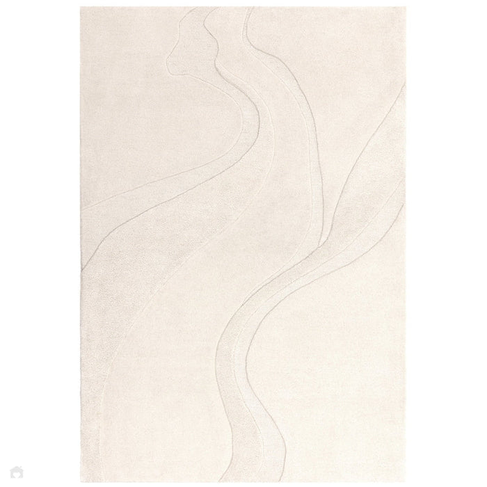 Olsen Glide Modern Plain Abstract Hand Carved Hi-Low Textured Wool Cream Rug