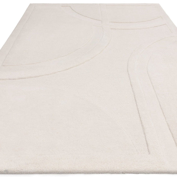 Olsen Movement Modern Plain Abstract Hand Carved Hi-Low Textured Wool Cream Rug