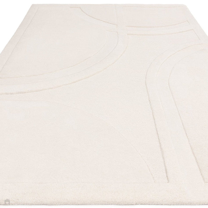 Olsen Movement Modern Plain Abstract Hand Carved Hi-Low Textured Wool Cream Rug