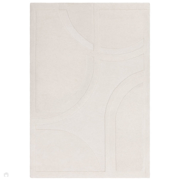 Olsen Movement Modern Plain Abstract Hand Carved Hi-Low Textured Wool Cream Rug