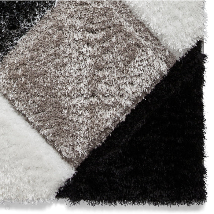 Olympia 2239 3D Geometric Plush Hand Carved Soft Polypropylene Shaggy Black/White/Grey Rug