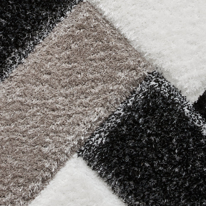 Olympia 2239 3D Geometric Plush Hand Carved Soft Polypropylene Shaggy Black/White/Grey Rug