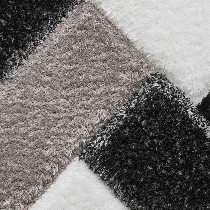 Olympia 2239 3D Geometric Plush Hand Carved Soft Polypropylene Shaggy Black/White/Grey Rug