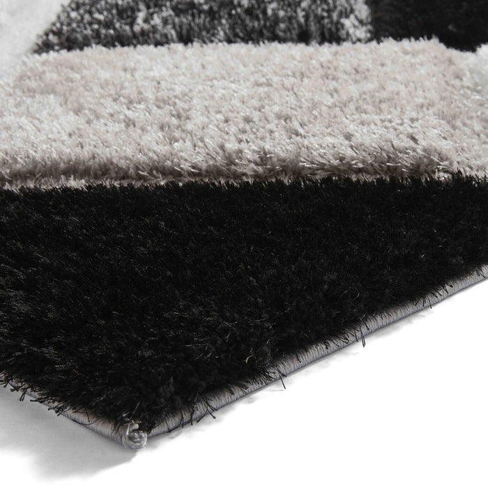 Olympia 2239 3D Geometric Plush Hand Carved Soft Polypropylene Shaggy Black/White/Grey Rug