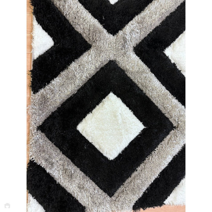 Olympia GR224 3D Geometric Plush Hand Carved Soft Polypropylene Shaggy Black/White/Grey Rug