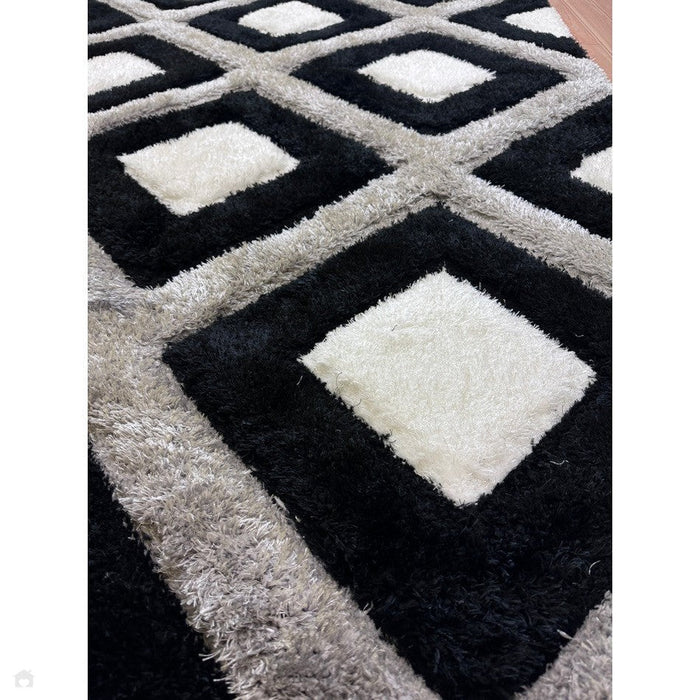 Olympia GR224 3D Geometric Plush Hand Carved Soft Polypropylene Shaggy Black/White/Grey Rug