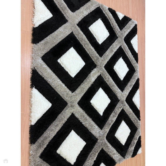 Olympia GR224 3D Geometric Plush Hand Carved Soft Polypropylene Shaggy Black/White/Grey Rug