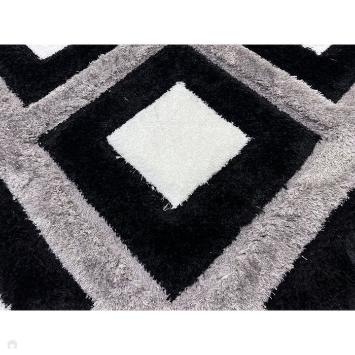 Olympia GR224 3D Geometric Plush Hand Carved Soft Polypropylene Shaggy Black/White/Grey Rug