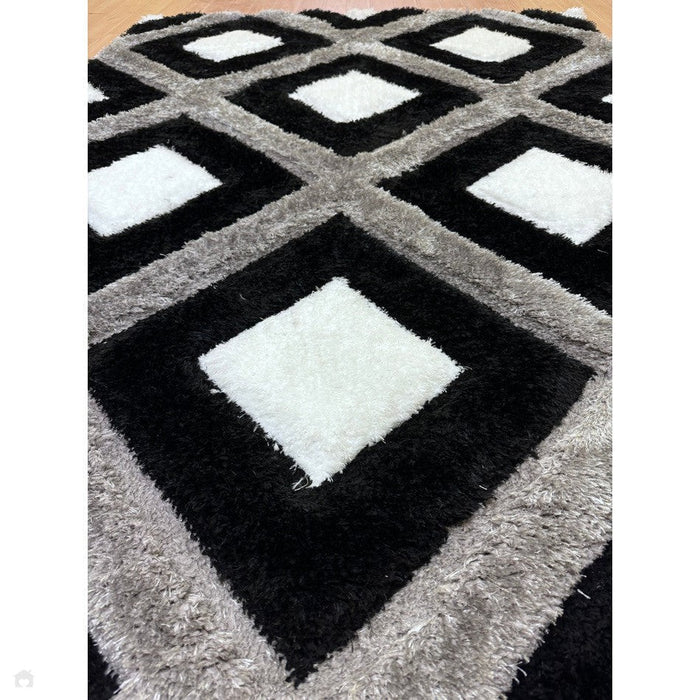 Olympia GR224 3D Geometric Plush Hand Carved Soft Polypropylene Shaggy Black/White/Grey Rug