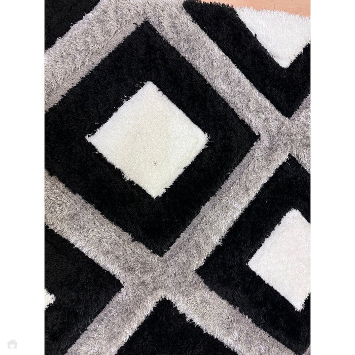 Olympia GR224 3D Geometric Plush Hand Carved Soft Polypropylene Shaggy Black/White/Grey Rug