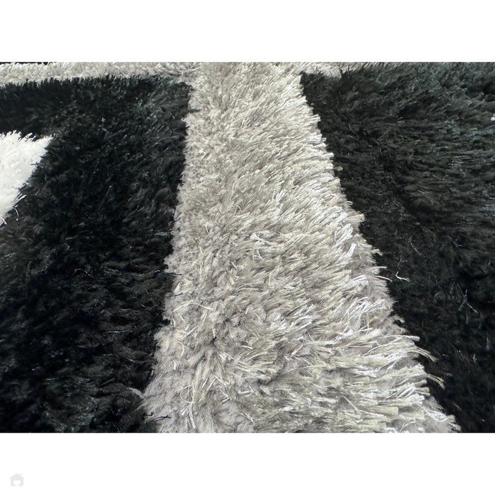 Olympia GR224 3D Geometric Plush Hand Carved Soft Polypropylene Shaggy Black/White/Grey Rug