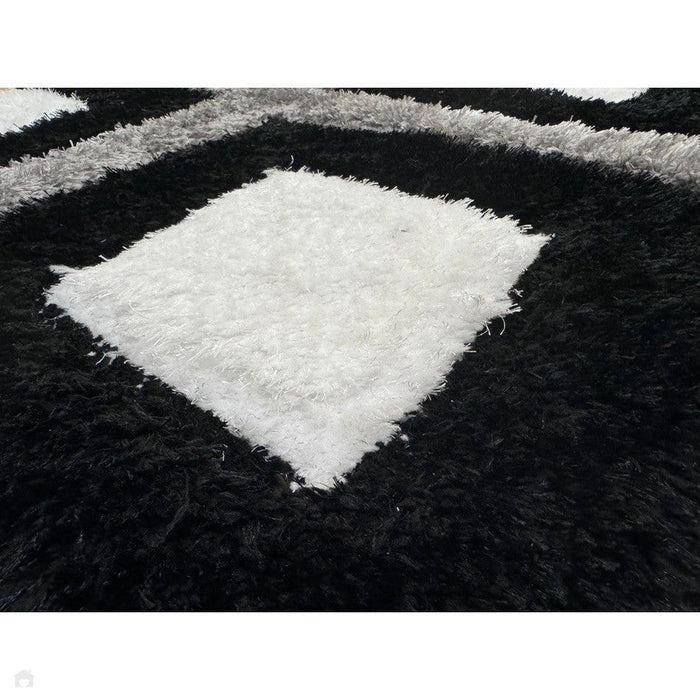 Olympia GR224 3D Geometric Plush Hand Carved Soft Polypropylene Shaggy Black/White/Grey Rug