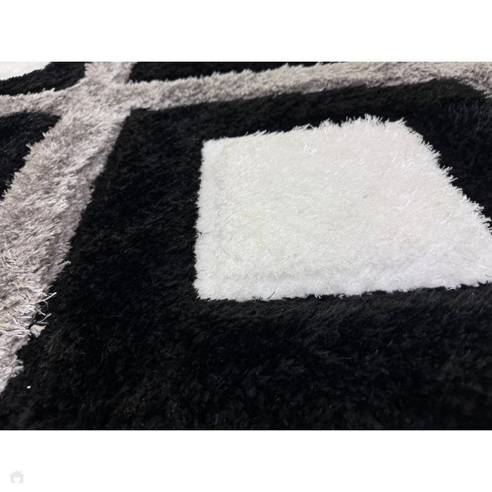 Olympia GR224 3D Geometric Plush Hand Carved Soft Polypropylene Shaggy Black/White/Grey Rug