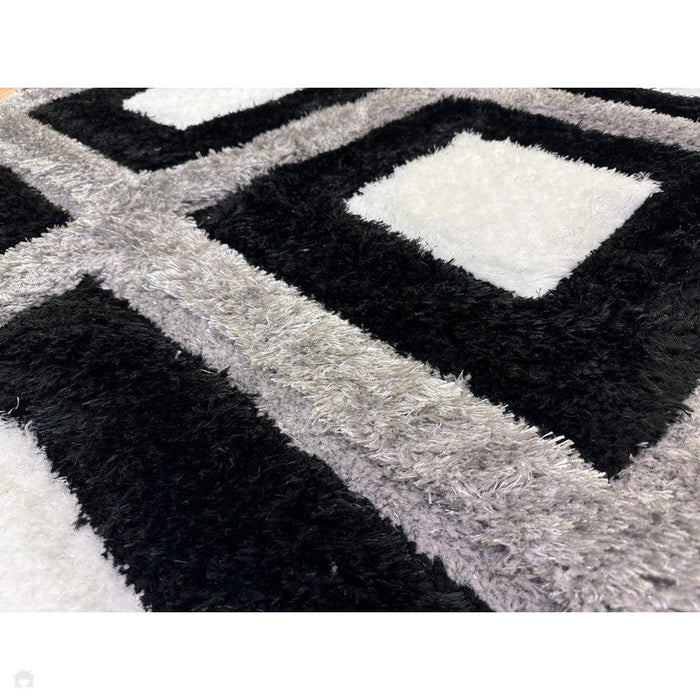 Olympia GR224 3D Geometric Plush Hand Carved Soft Polypropylene Shaggy Black/White/Grey Rug