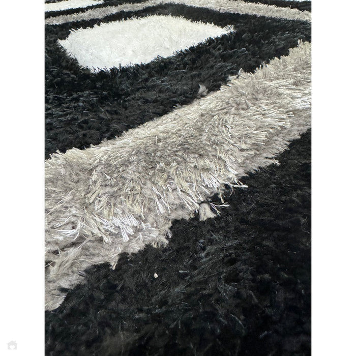 Olympia GR224 3D Geometric Plush Hand Carved Soft Polypropylene Shaggy Black/White/Grey Rug