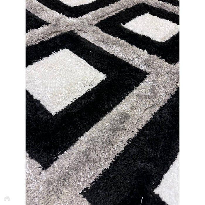 Olympia GR224 3D Geometric Plush Hand Carved Soft Polypropylene Shaggy Black/White/Grey Rug