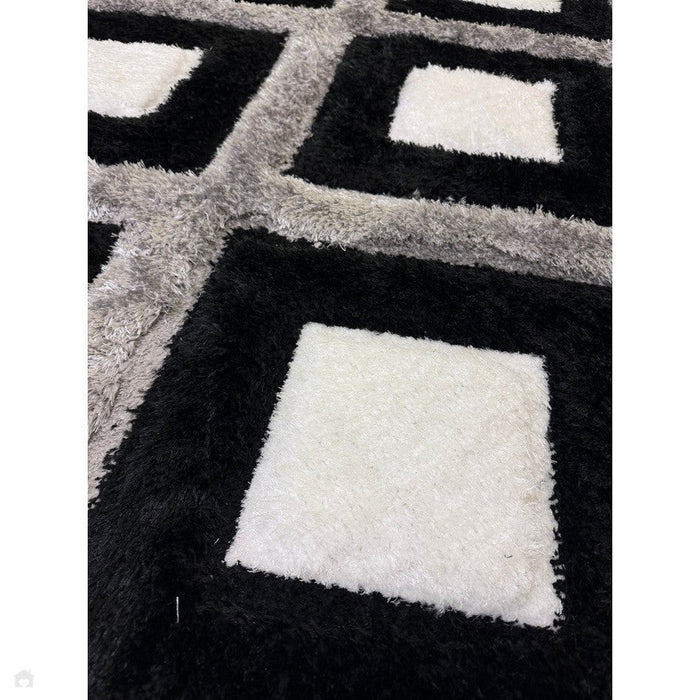 Olympia GR224 3D Geometric Plush Hand Carved Soft Polypropylene Shaggy Black/White/Grey Rug