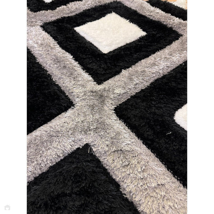 Olympia GR224 3D Geometric Plush Hand Carved Soft Polypropylene Shaggy Black/White/Grey Rug