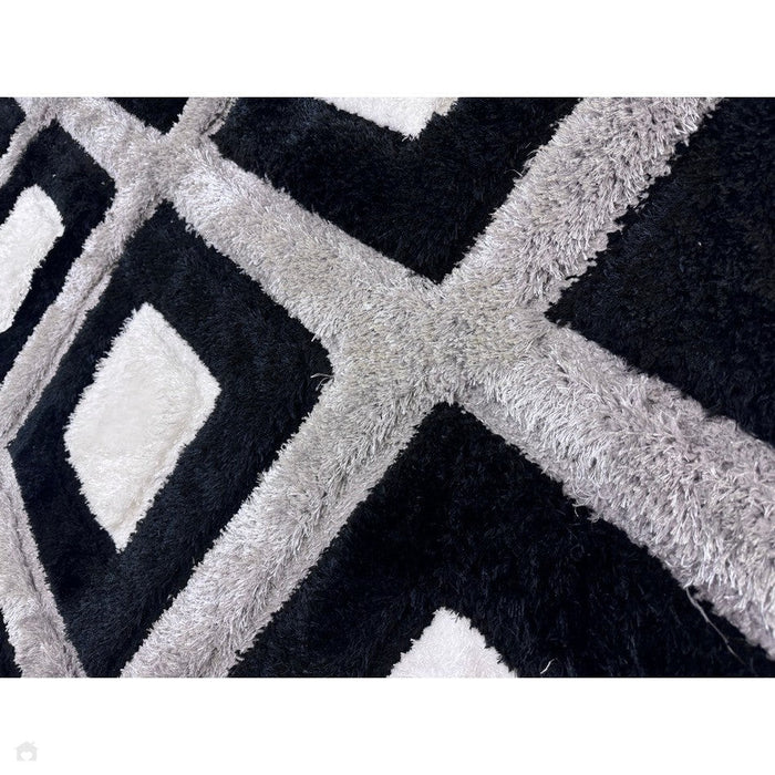 Olympia GR224 3D Geometric Plush Hand Carved Soft Polypropylene Shaggy Black/White/Grey Rug