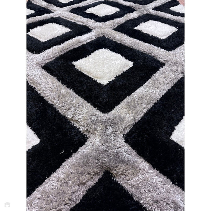 Olympia GR224 3D Geometric Plush Hand Carved Soft Polypropylene Shaggy Black/White/Grey Rug