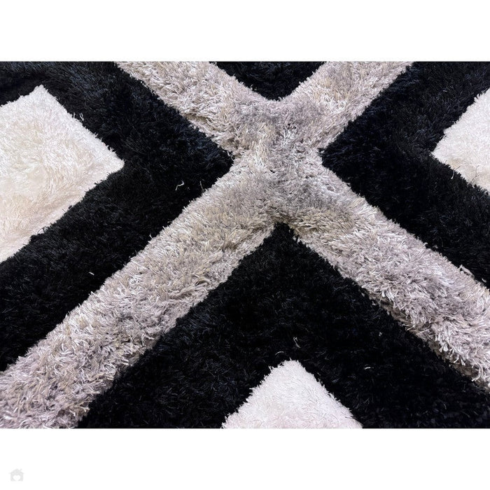 Olympia GR224 3D Geometric Plush Hand Carved Soft Polypropylene Shaggy Black/White/Grey Rug