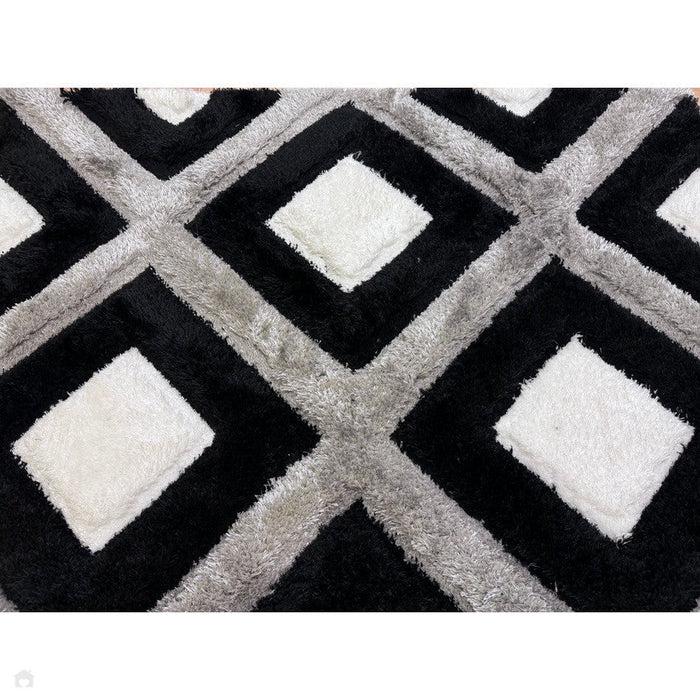 Olympia GR224 3D Geometric Plush Hand Carved Soft Polypropylene Shaggy Black/White/Grey Rug