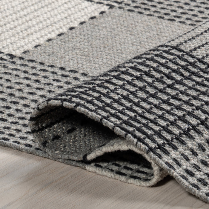 Oregon Grey Plaid Wool Area Rug 120x180 cm