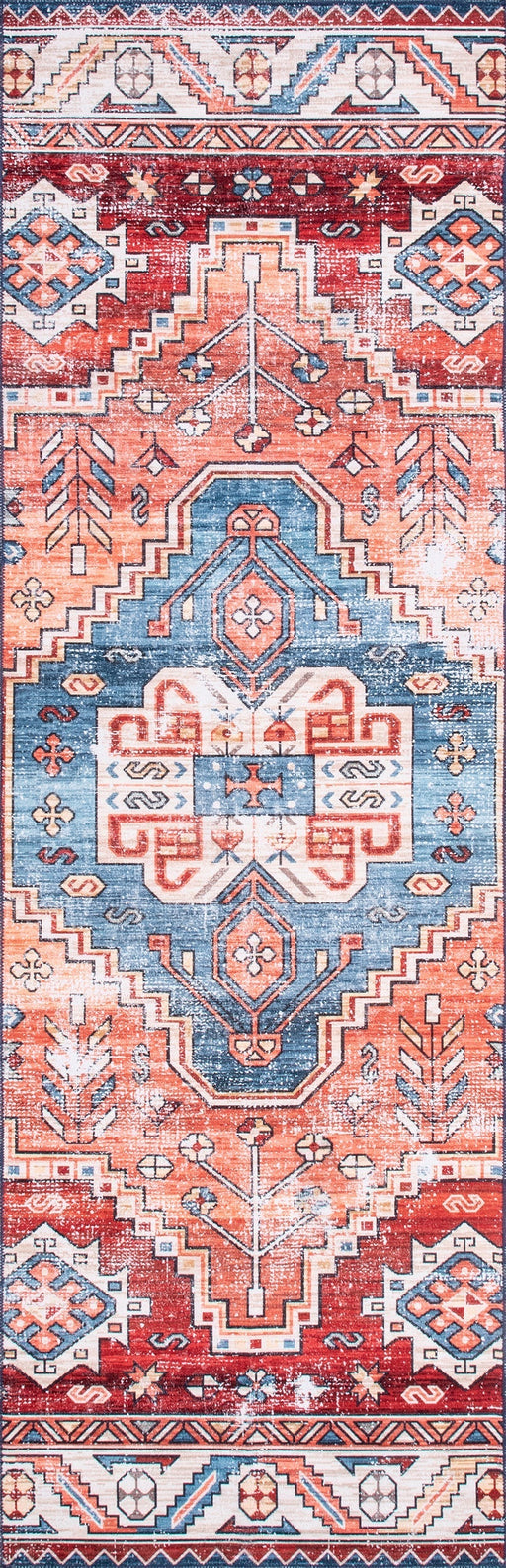 Oriental Medallion Machine Washable Area Rug in Rust