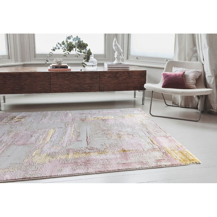 Orion OR01 Decor Modern Abstract Distressed Textured Soft-Touch Metallic Shimmer Roze/Goud/Crème Vloerkleed