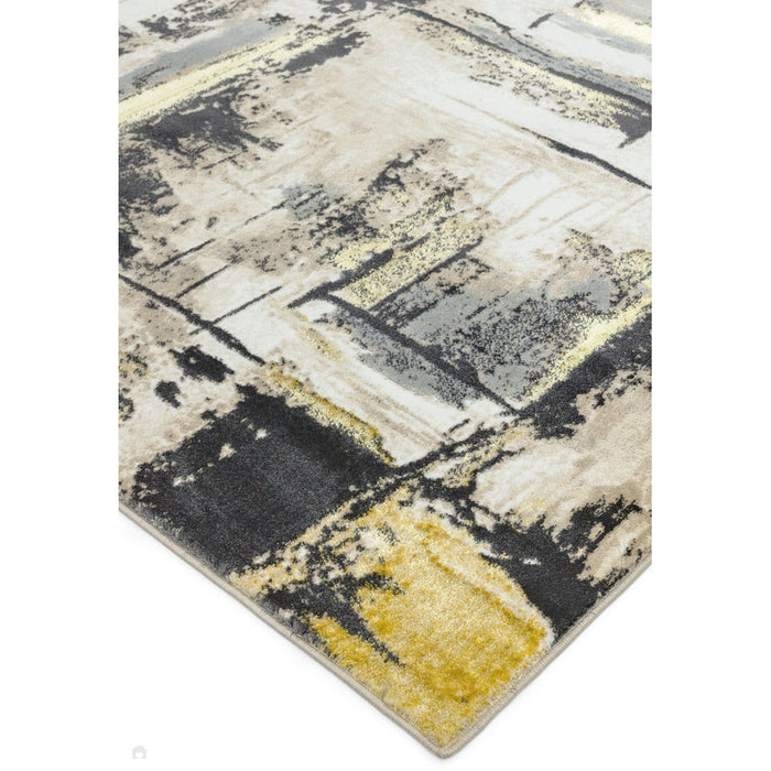 Orion OR03 Decor Modern Abstract Distressed Textured Soft-Touch Metallic Glans Geel/Grijs/Taupe/Crème Vloerkleed