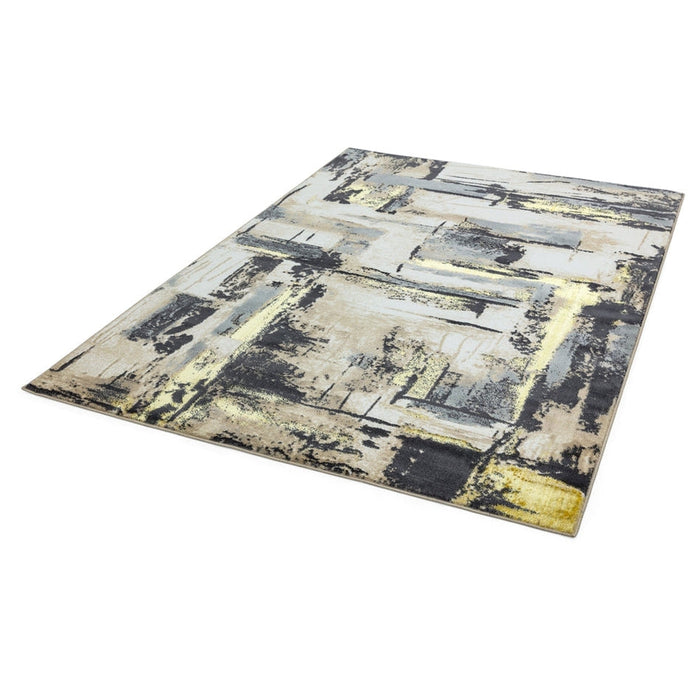 Orion OR03 Decor Modern Abstract Distressed Textured Soft-Touch Metallic Glans Geel/Grijs/Taupe/Crème Vloerkleed