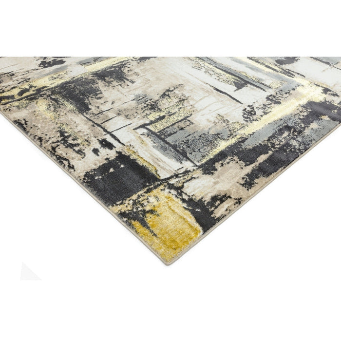 Orion OR03 Decor Modern Abstract Distressed Textured Soft-Touch Metallic Glans Geel/Grijs/Taupe/Crème Vloerkleed