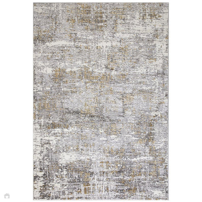 Orion OR07 Abstract Modern Distressed Textured Soft-Touch Metallic Shimmer Keltainen/harmaa/kermanvärinen matto