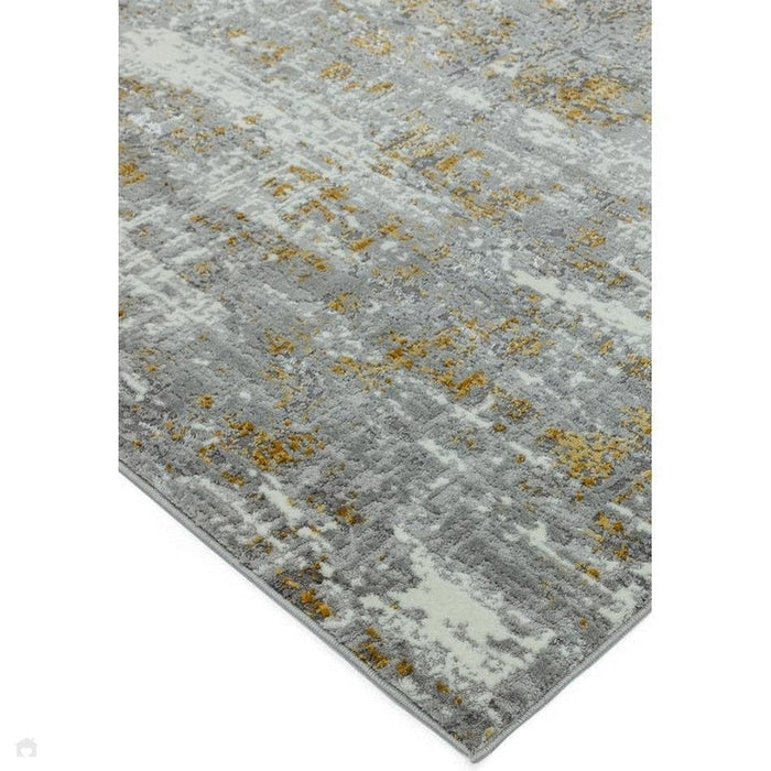 Orion OR07 Abstract Modern Distressed Textured Soft-Touch Metallic Shimmer Keltainen/harmaa/kermanvärinen matto