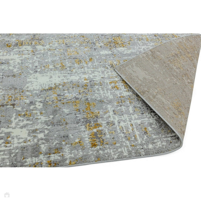 Orion OR07 Abstract Modern Distressed Textured Soft-Touch Metallic Shimmer Keltainen/harmaa/kermanvärinen matto